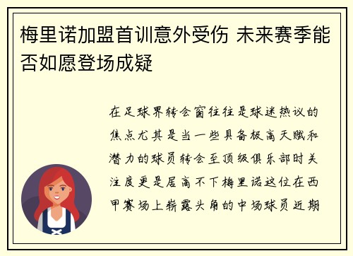 梅里诺加盟首训意外受伤 未来赛季能否如愿登场成疑 梅里诺加盟首训意外受伤 未来赛季能否如愿登场成疑